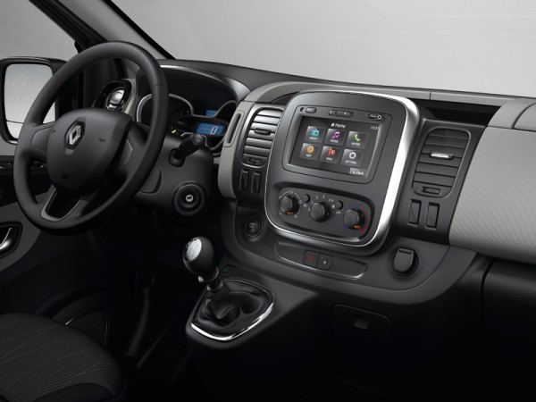 The new Renault Trafic's dashboard is more car-like and uses Clio instruments and switchgear.