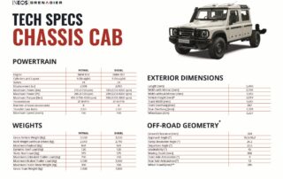 INEOS Grenadier Quartermaster Chassis Cab Spec sheet